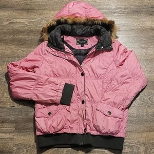 Girls Fairy-Fox sport classic jacket XL pink color with soft fur hood like new